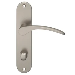 GoodHome Ensemble poignée sur plaque rond à condamnation Beare effet nickel satin gris L.110.5mm x l.40mm entraxe 165mm* Poignée Sur Plaque|Poignée De Porte Intérieure