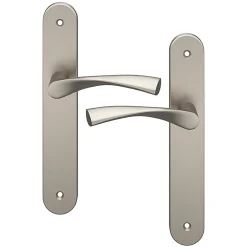 GoodHome Ensemble poignée sur plaque rond Breage effet nickel satin gris L.120.5mm x l.40mm entraxe 195mm* Poignée Sur Plaque|Poignée De Porte Intérieure