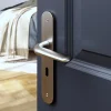 GoodHome Ensemble poignée sur plaque Droit serrure Mehaban effet nickel satin gris L.120mm x l.40mm entraxe 195mm* Poignée Sur Plaque