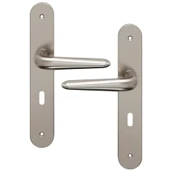 GoodHome Ensemble poignée sur plaque Droit serrure Mehaban effet nickel satin gris L.120mm x l.40mm entraxe 195mm* Poignée Sur Plaque