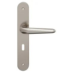GoodHome Ensemble poignée sur plaque Droit serrure Mehaban effet nickel satin gris L.120mm x l.40mm entraxe 195mm* Poignée Sur Plaque