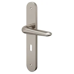 GoodHome Ensemble poignée sur plaque Droit serrure Mehaban effet nickel satin gris L.120mm x l.40mm entraxe 195mm* Poignée Sur Plaque