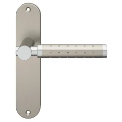 GoodHome Ensemble poignée sur plaque rond Brigg effet chrome et nickel satin gris L.132mm x l.40mm entraxe 165mm* Poignée Sur Plaque|Poignée De Porte Intérieure