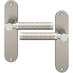 GoodHome Ensemble poignée sur plaque rond Brigg effet chrome et nickel satin gris L.132mm x l.40mm entraxe 165mm* Poignée Sur Plaque|Poignée De Porte Intérieure