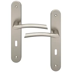 Hot GoodHome Ensemble poignée sur plaque rond serrure Hirel effet nickel satin gris L.128mm x l.40mm entraxe 195mm