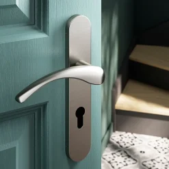 Online GoodHome Ensemble poignée sur plaque rondcylindre Ruis effet nickel satin gris L.138.5mm x l.42mm entraxe 165-195mm