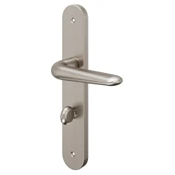 Clearance GoodHome Ensemble poignée sur plaque Droit à condamnation Mehaban effet nickel satin gris L.120mm x l.40mm entraxe 195mm