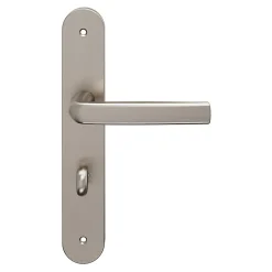 GoodHome Ensemble poignée sur plaque Incurvé à condamnation Primel effet nickel satin gris L.126mm x l.40mm entraxe 195mm* Poignée Sur Plaque|Poignée De Porte Intérieure