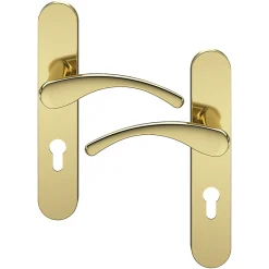 Clearance GoodHome Ensemble poignée sur plaque rondcylindre Ruis effet laiton doré L.138.5mm x l.42mm entraxe 165-195mm