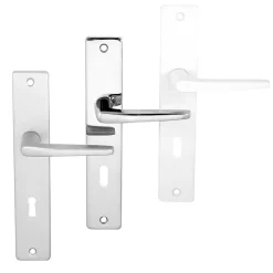 Ensemble poignée sur plaque rectangulaire serrure Colan satin blanc L.106mm x l.39.8mm entraxe 195mm* Poignée Sur Plaque|Poignée De Porte Intérieure