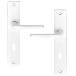 Ensemble poignée sur plaque rectangulaire serrure Colan satin blanc L.106mm x l.39.8mm entraxe 195mm* Poignée Sur Plaque|Poignée De Porte Intérieure