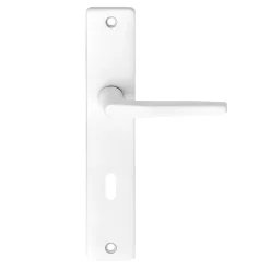 Ensemble poignée sur plaque rectangulaire serrure Colan satin blanc L.106mm x l.39.8mm entraxe 195mm* Poignée Sur Plaque|Poignée De Porte Intérieure