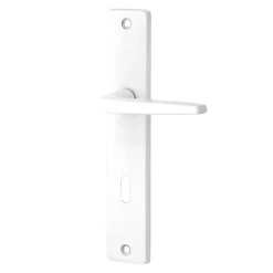 Ensemble poignée sur plaque rectangulaire serrure Colan satin blanc L.106mm x l.39.8mm entraxe 195mm* Poignée Sur Plaque|Poignée De Porte Intérieure
