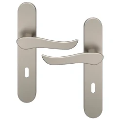Clearance GoodHome Ensemble poignée sur plaque rond serrure Armel effet nickel satin gris L.130mm x l.42mm entraxe 165-195mm
