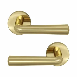 Discount GoodHome Ensemble poignée sur rosace rond à pousser Tudy Laiton Jaune Ø52mm