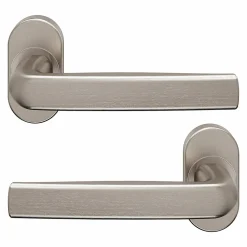 Discount GoodHome Ensemble poignée sur rosace Incurvé à visser Primel effet nickel satin gris chromé