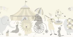 Estahome frise papier peint l'univers du cirque gris clair, beige et blanc brillant - 500 x 26.5 cm - 178703