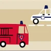 Estahome frise papier peint camions de pompiers et voitures de police beige, rouge et bleu - 500 x 17.6 cm - 177305* Frise Murale