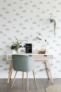 Best Estahome papier peint arcs en ciel vert menthe grisé et bleu gris - 53 cm x 10.05 m - 139254