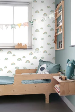Best Estahome papier peint arcs en ciel vert menthe grisé et bleu gris - 53 cm x 10.05 m - 139254