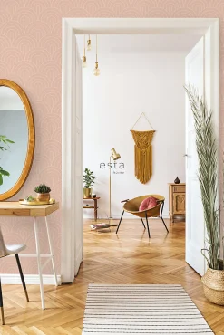Sale Estahome papier peint art déco rose pêche - 53 cm x 10.05 m - 139218