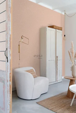Sale Estahome papier peint art déco rose pêche - 53 cm x 10.05 m - 139218
