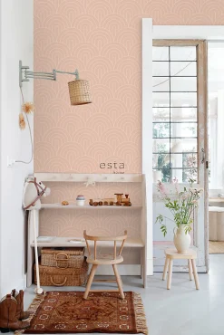 Sale Estahome papier peint art déco rose pêche - 53 cm x 10.05 m - 139218