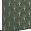 Sale Estahome papier peint art déco vert foncé et or - 53 cm x 10.05 m - 139584