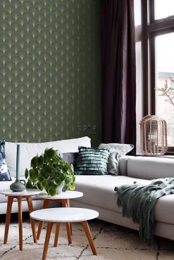 Sale Estahome papier peint art déco vert foncé et or - 53 cm x 10.05 m - 139584