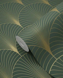 Sale Estahome papier peint art déco vert foncé et or - 53 cm x 10.05 m - 139584