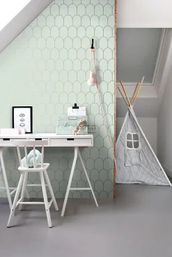 Best Estahome papier peint art déco vert menthe clair et or - 53 cm x 10.05 m - 139202