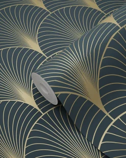 Best Estahome papier peint art déco bleu foncé et or - 53 cm x 10.05 m - 139231