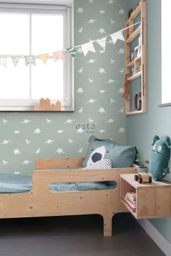 Best Estahome papier peint dinosaures vert menthe grisé - 53 cm x 10.05 m - 139284