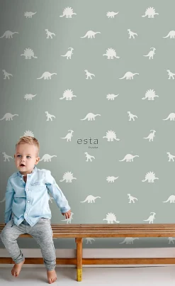 Best Estahome papier peint dinosaures vert menthe grisé - 53 cm x 10.05 m - 139284