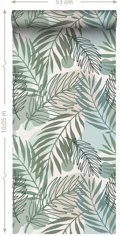 Best Estahome papier peint feuilles vert et bleu - 50 x 900 cm - 139820