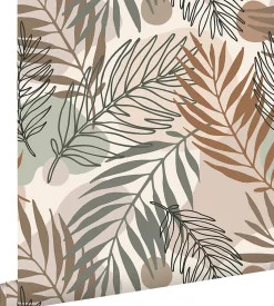 Best Estahome papier peint feuilles beige et vert grisé - 50 x 900 cm - 139822