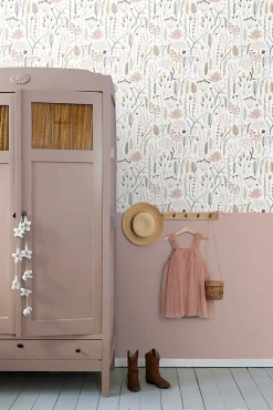 Best Estahome papier peint fleurs des champs rose clair, gris et terracotta - 53 cm x 10.05 m - 139702