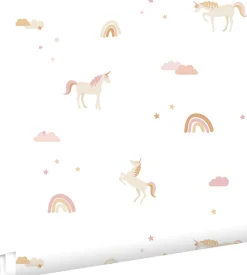 Best Estahome papier peint licornes beige, rose clair et jaune ocre - 50 x 900 cm - 139538
