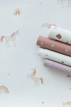 Best Estahome papier peint licornes beige, rose clair et jaune ocre - 50 x 900 cm - 139538