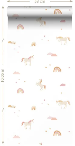 Best Estahome papier peint licornes beige, rose clair et jaune ocre - 50 x 900 cm - 139538