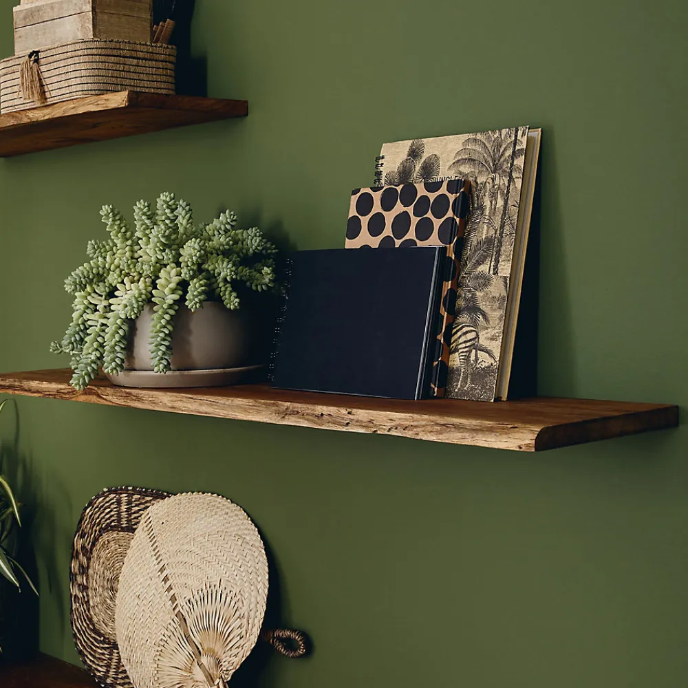 Best Woodbord Etagère Murale en Bois Teck Indo Huilé - Bord Naturel Irrégulier Live Edge - Fixation Inclus - 18x180x1200mm - Etagère de Bureau