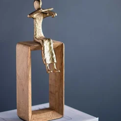 La Grande Prairie Figurine musicien bois doré 11x11x31cm* Statue Décorative