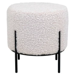 Outlet Altobuy FINTRY - Repose-Pieds Rond Imitation Laine et Piétement Acier Noir