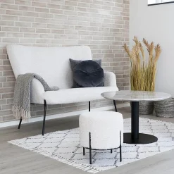 Outlet Altobuy FINTRY - Repose-Pieds Rond Imitation Laine et Piétement Acier Noir