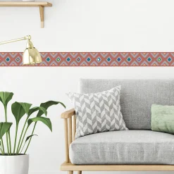 Clearance Plage Frise adhésive artistique 10 cm x 300 cm - Décoration murale multicolore, formes abstraites