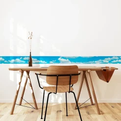 Clearance Plage Frise adhésive autocollante 15 cm X 300 cm, décorative ciel bleu et nuages blancs, décoration murale pour intérieur.