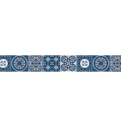 Clearance Plage Frise adhésive autocollante 15 cm X 300 cm, décorative, motif carreaux de ciment ancien, azulejos bleu, revêtement mural décoratif