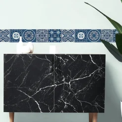 Clearance Plage Frise adhésive autocollante 15 cm X 300 cm, décorative, motif carreaux de ciment ancien, azulejos bleu, revêtement mural décoratif