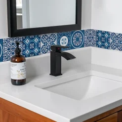 Clearance Plage Frise adhésive autocollante 15 cm X 300 cm, décorative, motif carreaux de ciment ancien, azulejos bleu, revêtement mural décoratif