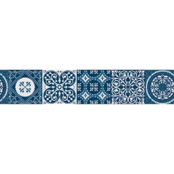 Sale Plage Frise adhésive carreaux de ciment bleu, 15x300 cm, déco murale intérieure